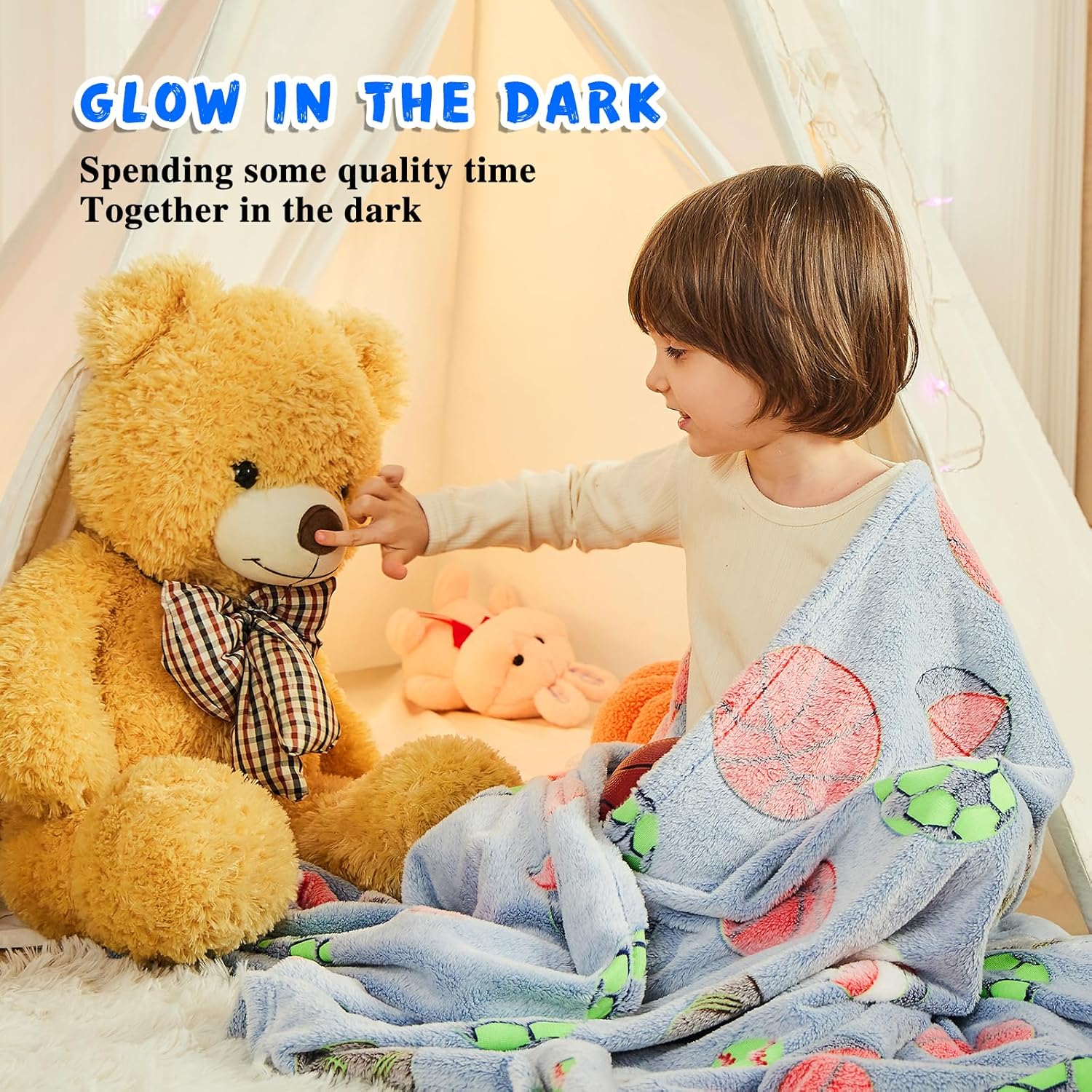 inhand Soccer Gifts Glow in The Dark Blanket Football Blanket Soccer Stuff Toys for Boys Girls Teen Soft Cozy Kids Throw Blanket Boy Bedroom Decor,Birthday Christmas Easter（Blue 50"X60"）