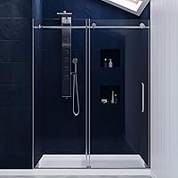 Vista 11 de ANZZI SD-AZ13-02BN - Puerta de ducha sin marco de 76 x 60 pulgadas, níquel cepillado, kit completo de ducha Madam, panel de vidrio deslizante