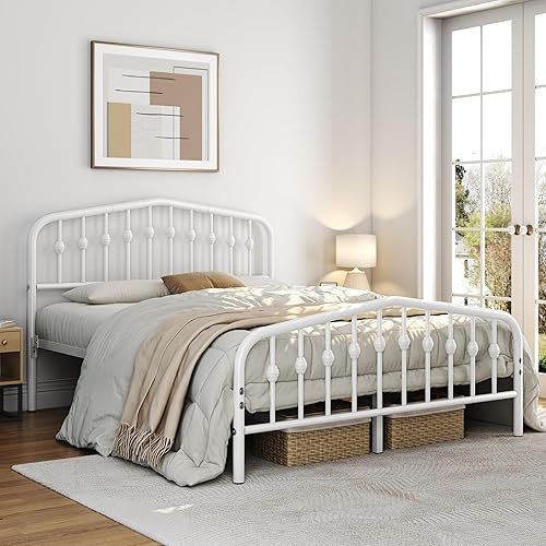Miniatura 3 de Yaheetech Marco de cama Queen con plataforma de metal con cabecero y estribo de hierro forjado de estilo victorianofácil montajeno necesita