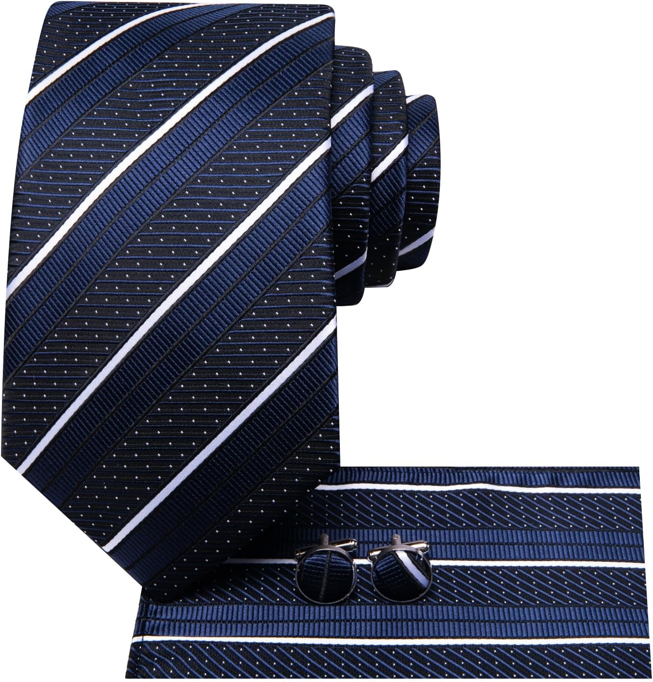 Hi-Tie Mens 70 inches Tie Set Extra Long Necktie With Cufflinks Handkerchief For Big and Tall Men Business Wedding - Image 3