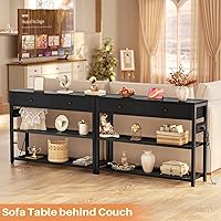 Vista 7 de Ecoprsio Entryway Table with Outlets and USB Ports, Console Table with 2 Drawers, Small Sofa Table with Storage Shelves for Living Room, Couch, Negro