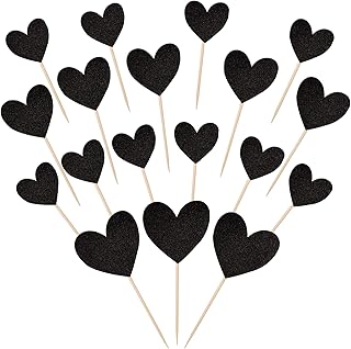 30 PCS Love Heart Cupcake Toppers Glitter Sweet Love Cupcake Picks Bridal Shower Wedding Engagement Cake Decorations for Valentine's Day Baby Shower Birthday Anniversary Party Supplies Black