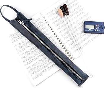 Premium Crazy Horse Leather Conductor's Baton Case Durable & Stylish. Condusctor's baton holder. Baton protection. Accessories for conductors. Baton pouch with handle (Dark Blue)