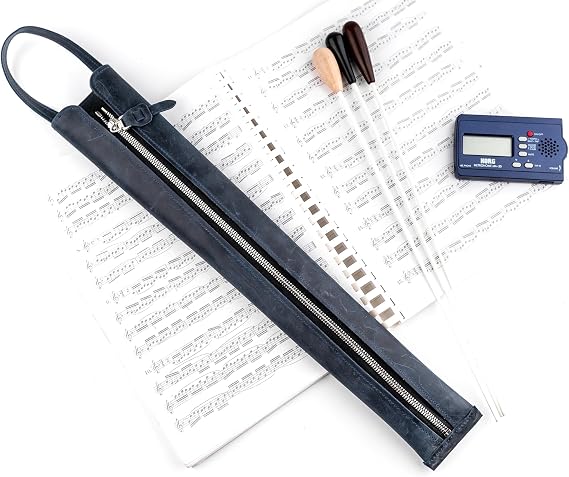 Premium Crazy Horse Leather Conductor's Baton Case Durable & Stylish. Condusctor's baton holder. Baton protection. Accessories for conductors. Baton pouch with handle (Dark Blue)