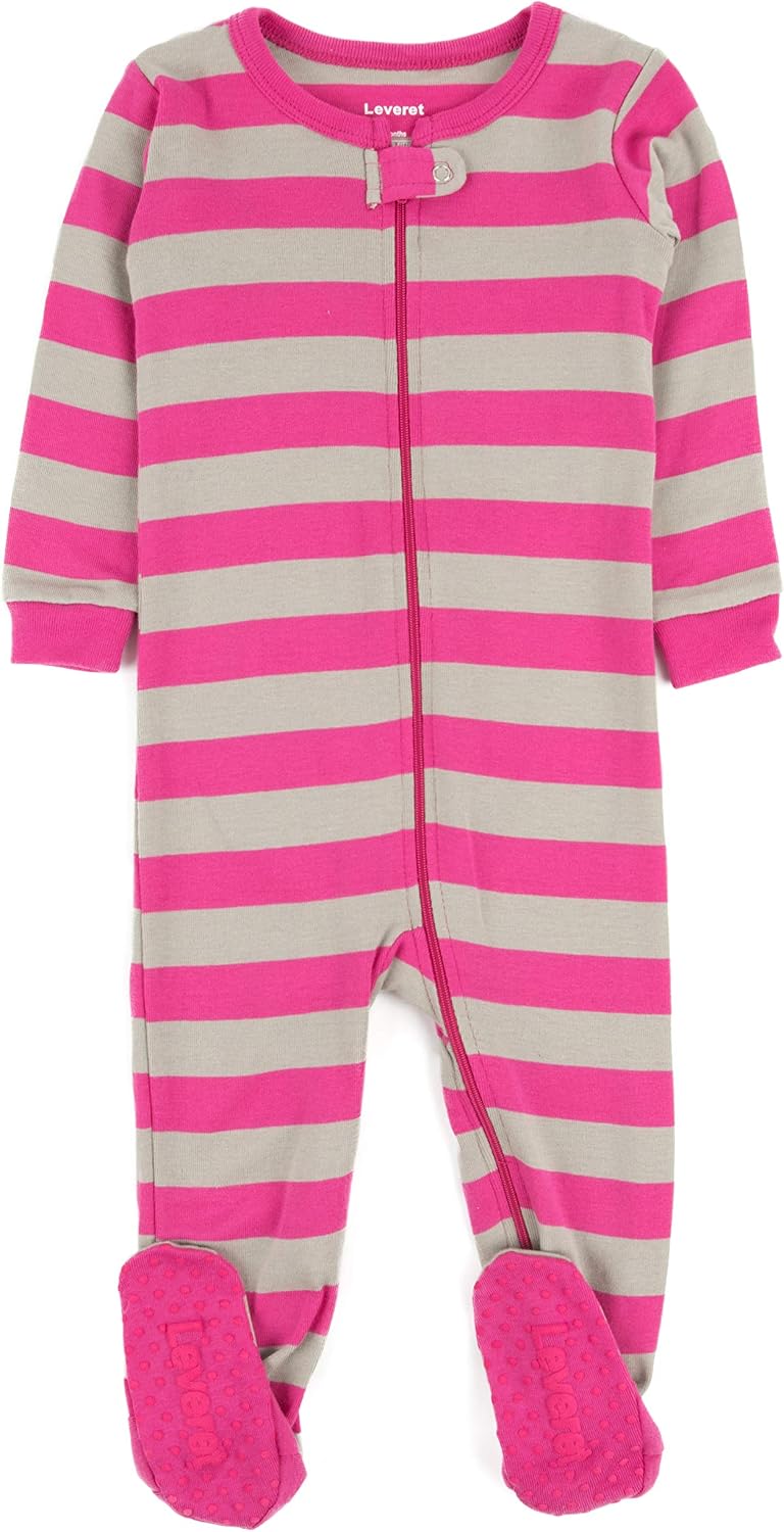 Leveret Striped Baby Girls Footed Pajamas Sleeper 100% Cotton Kids & Toddler Pjs (0 Months-5 Toddler)