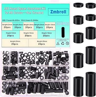 Zmbroll 200Pcs Black ABS Round Spacer OD 11mm ID 6.2mm for M6 Screws Non-Threaded Column Standoff Support Spacer Round Straight Tube Plastic Washer Standoff 10Sizes