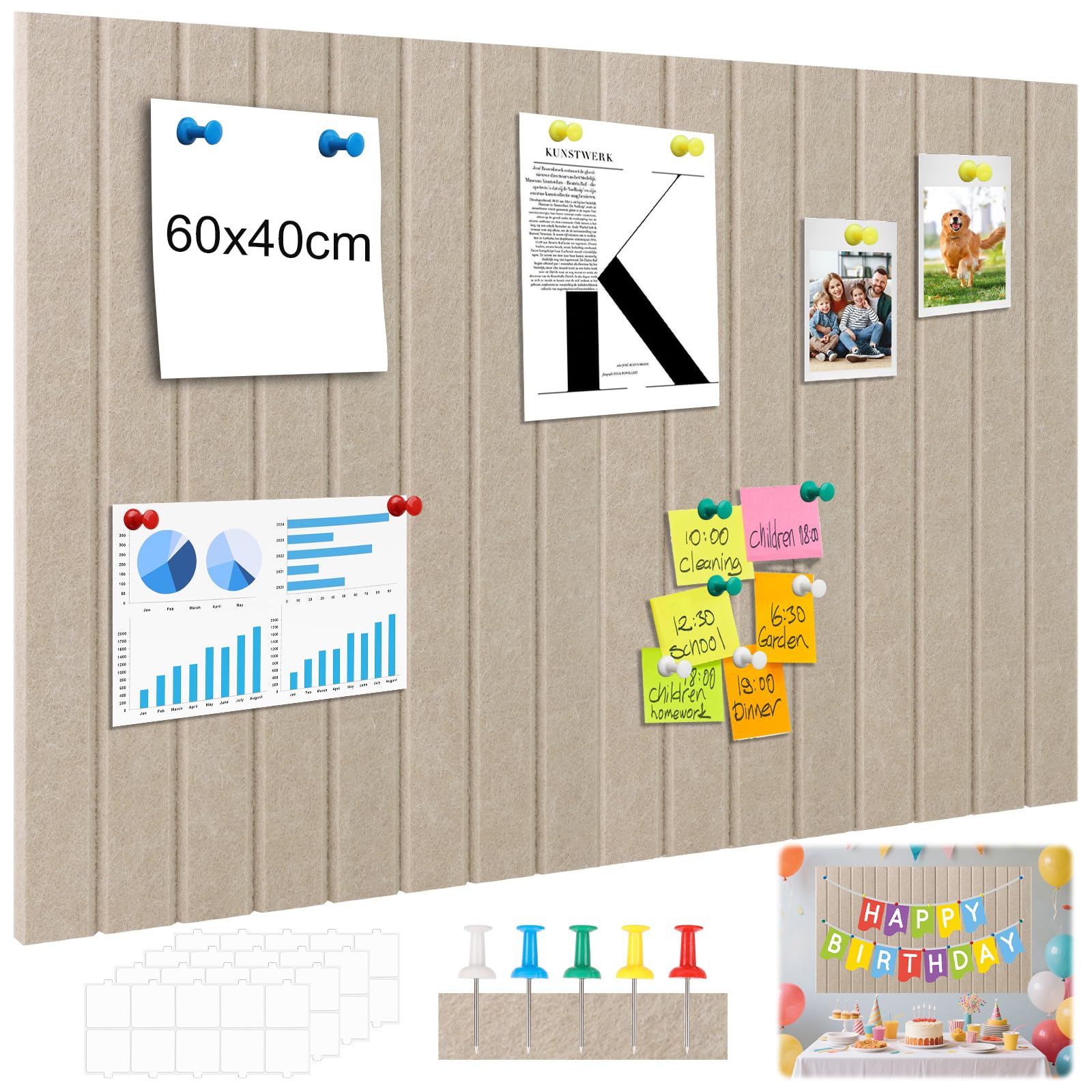Hexizexi Cork Board Alternative 60x40cm Felt Board 4 Pcs 20x30cm Dark Camel