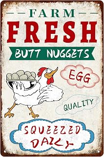 Generic Farm Fresh Tin Sign Butt Nuggets Egg Squeezed Daily Funny Humorous Chicken Metal Signs Artistic Decorations Poster For Farm farmhouse Yard Kitchen Toilets Gate 8x12 Inches