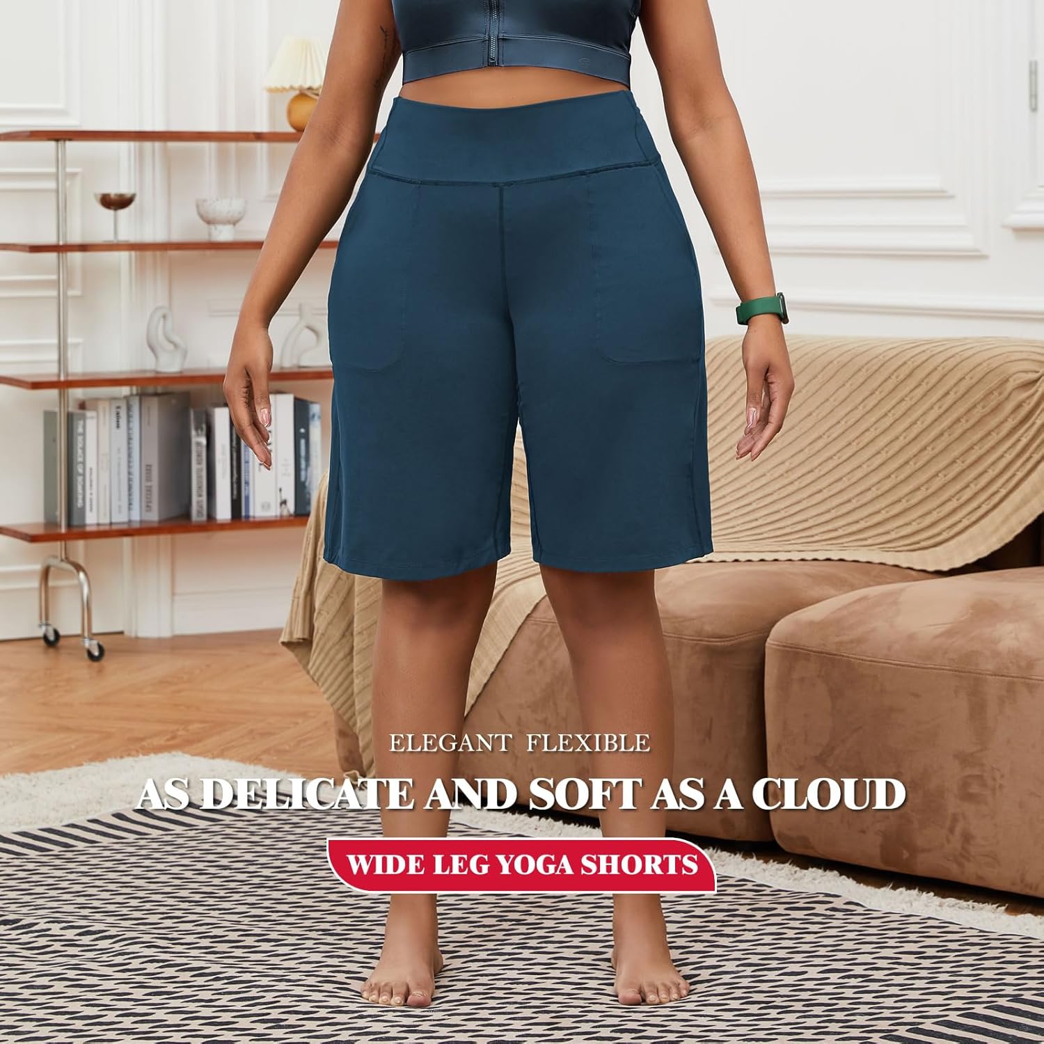 YOHOYOHA Plus Size Women Yoga Shorts-Capris Pants Wide Leg Casual Workout Pants