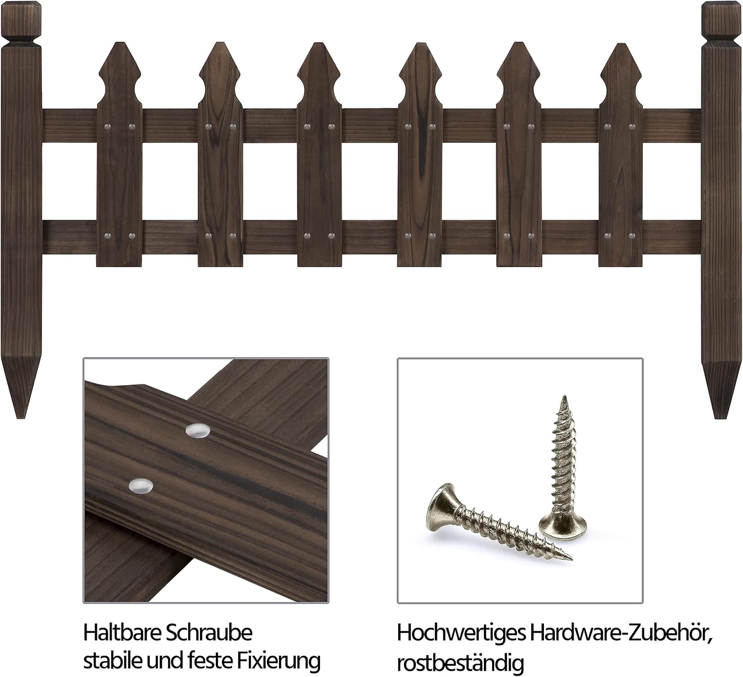 Topeakmart Wood Picket Garden Fence Edging Fencing Garden Yard Border Edging Panels Posts Flower Plants Pool Fences 177.5 x 21.7’’ (LxW)