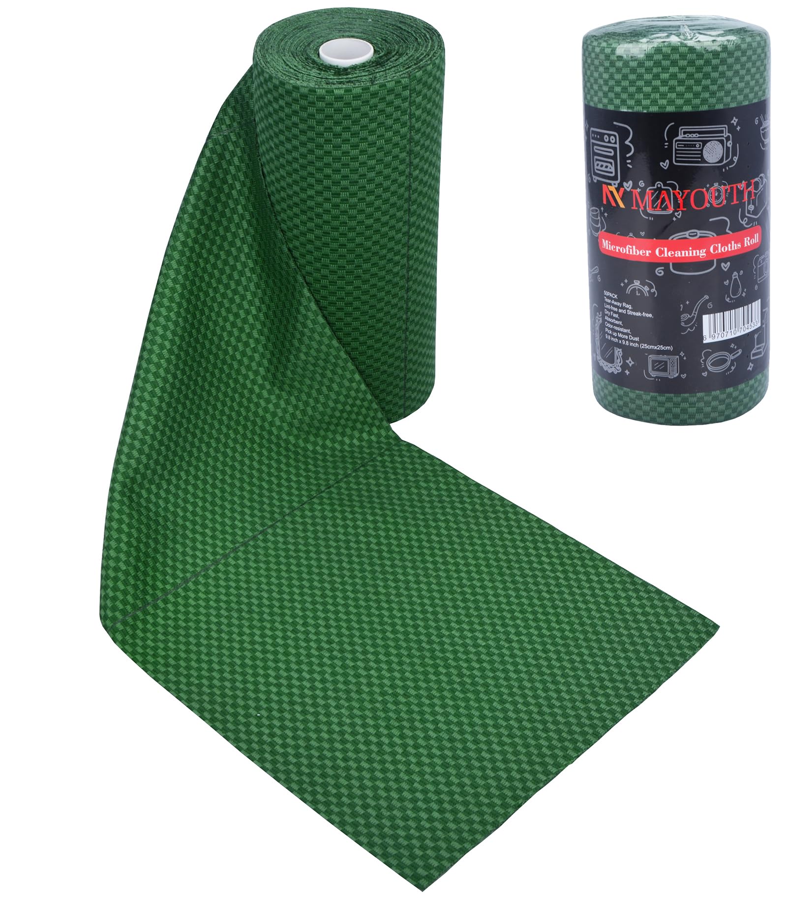 Mayouth Emerald-Green Checkered Pattern Microfibre Cleaning Cloths Roll 50-Pack Reusable Paper Towels For Car Wash Supplies Ultra Absorbent Kitchen Dish Rags House Window Cleaning Cloths Lint Free Tear Away (Emerald-Green Checkered Pattern)
