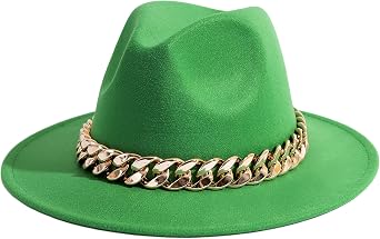 Men & Women Wide Brim Fedora Hat with Chain Buckle