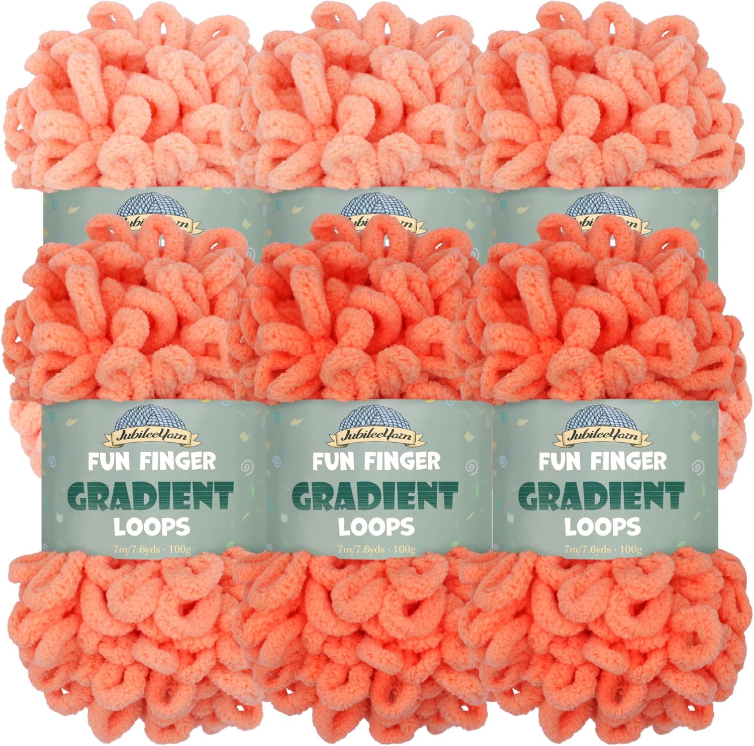 JubileeYarn Fun Finger Gradient Loops Yarn - 100g/Skein Jumbo Polyester - Jupiter - 6 Skeins (5 Shades)