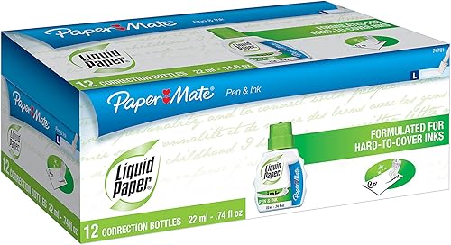 Liquid Paper Líquido corrector de tinta y bolígrafo de secado rápido, 0.7 fl oz, blanco, 12 botellas
