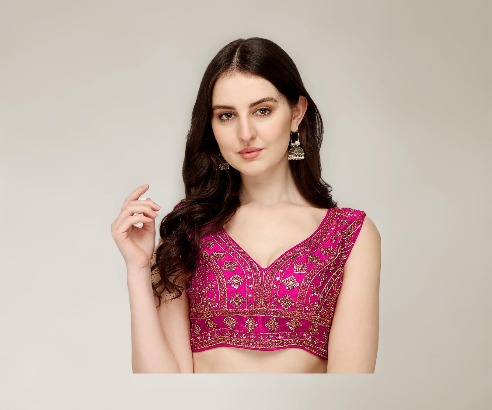 Women's Silk Embroidery Sequins Zari Work Readymade Saree Blouse