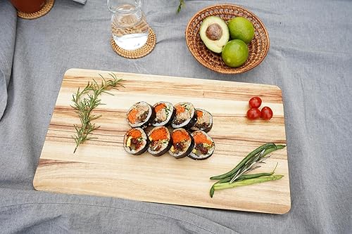 Miniatura 4 de BOUMBI Tabla de cortar de madera de laurel de alcanfor fragante con borde biselado (15.55 x 9.05 x 1 pulgadas), mediana