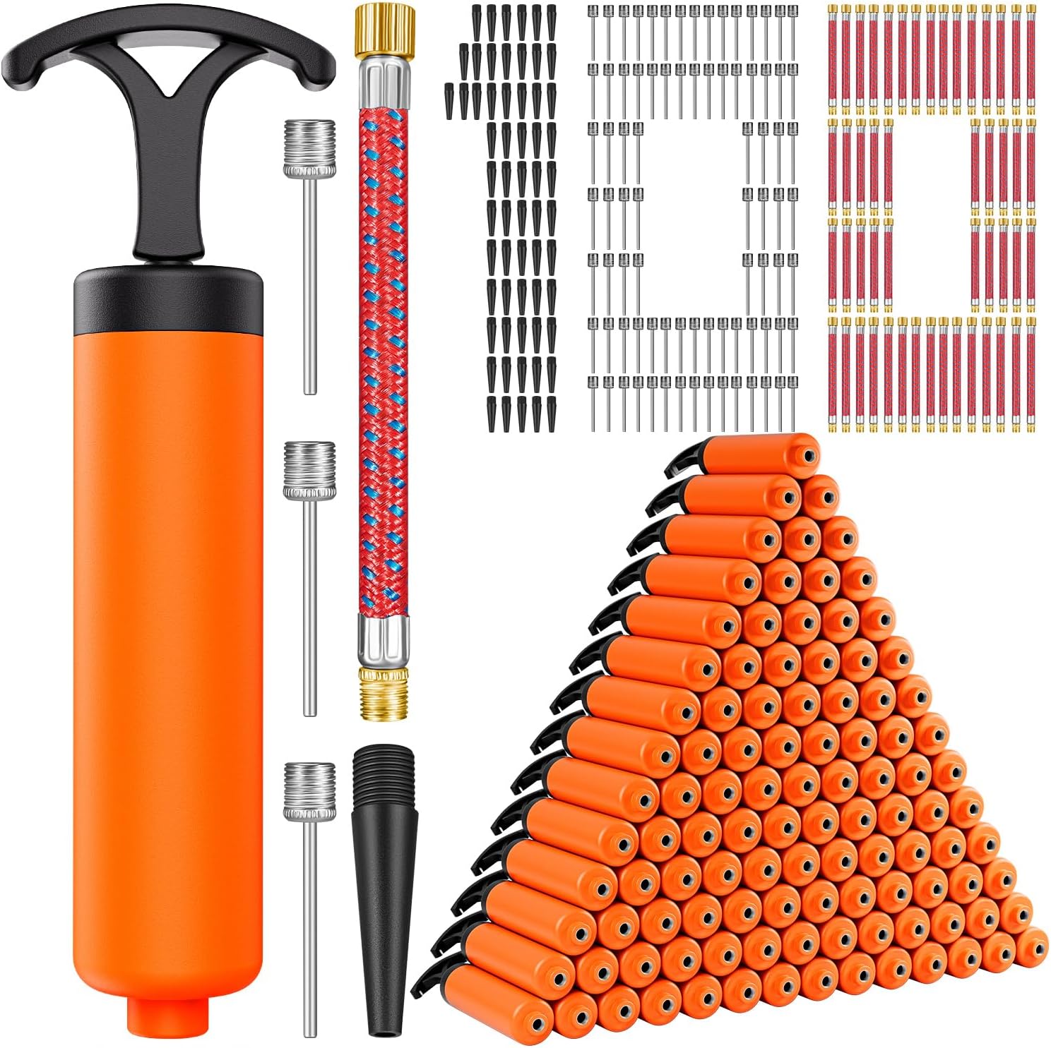 Ball Pump, Ball Pump for Sport Balls, Soccer Ball Pump, Hand Pump with 3 Needles, Nozzle, Extension Hose, Perfect for Volleyball, Basketball, Rugby, Balloon, Exercise Ball Inflator System
