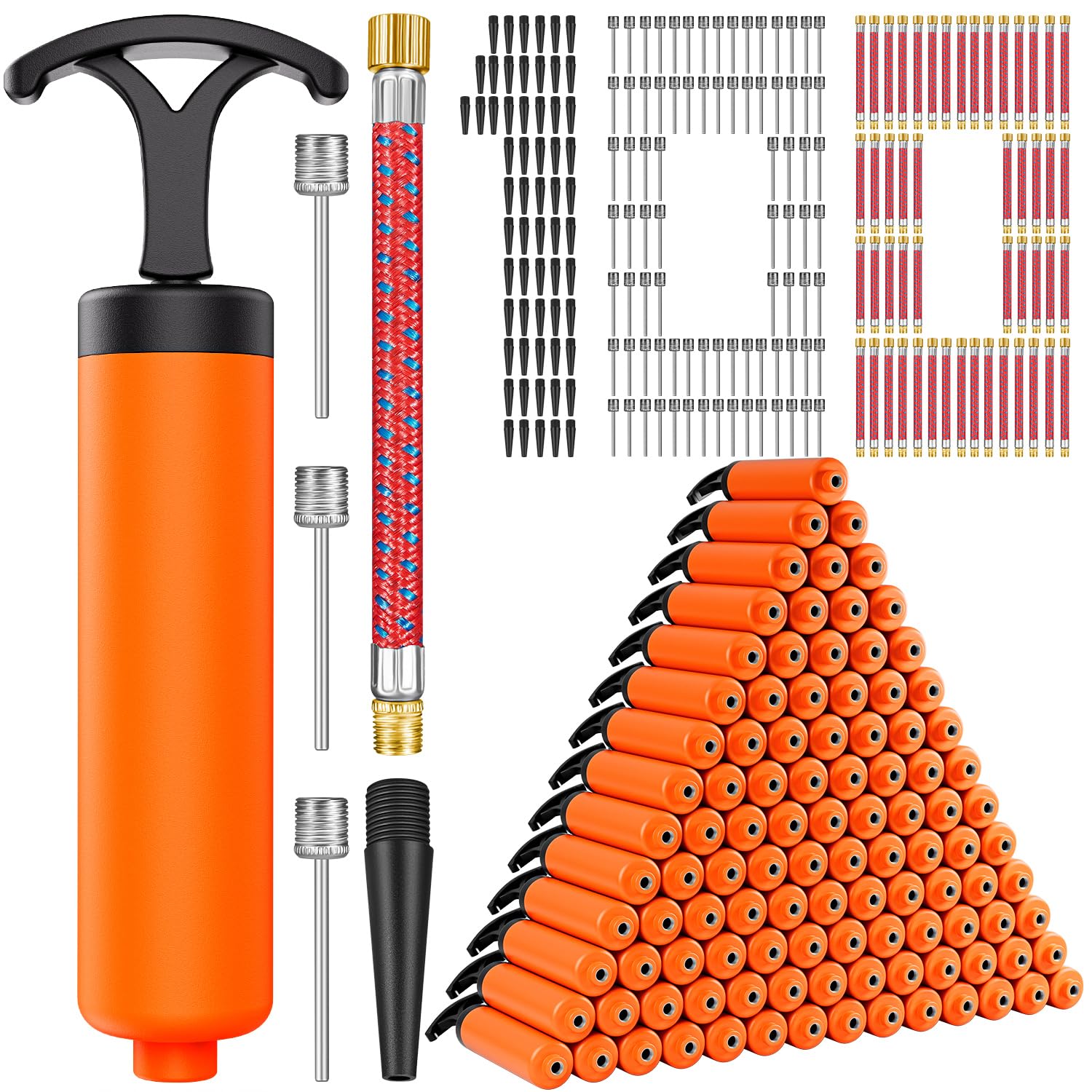 Ball Pump, Ball Pump for Sport Balls, Soccer Ball Pump, Hand Pump with 3 Needles, Nozzle, Extension Hose, Perfect for Volleyball, Basketball, Rugby, Balloon, Exercise Ball Inflator System