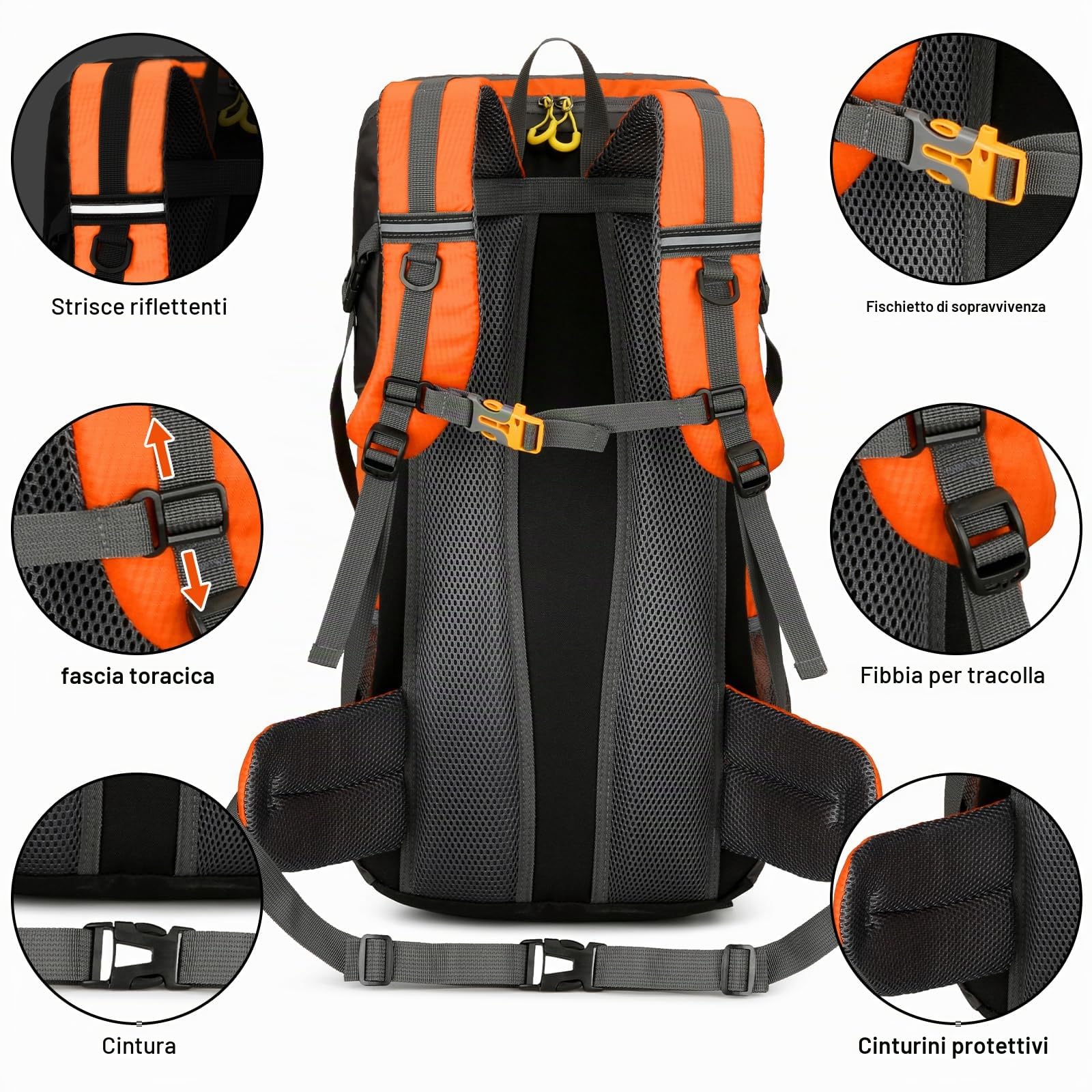 Jianyana Zaino Trekking 50L, Zaini da Escursione Impermeabile Resistenza allo Strappo Zaino da Viaggio all'aperto Zaino Campeggio Montagna con Copertura Antipioggia per Uomo Donna