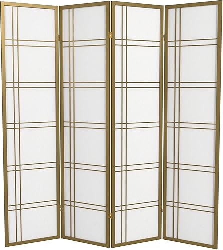 Oriental Furniture - Pantalla Shoji de doble cruz de 6 pies de alto, edición especial, color dorado, 4 paneles