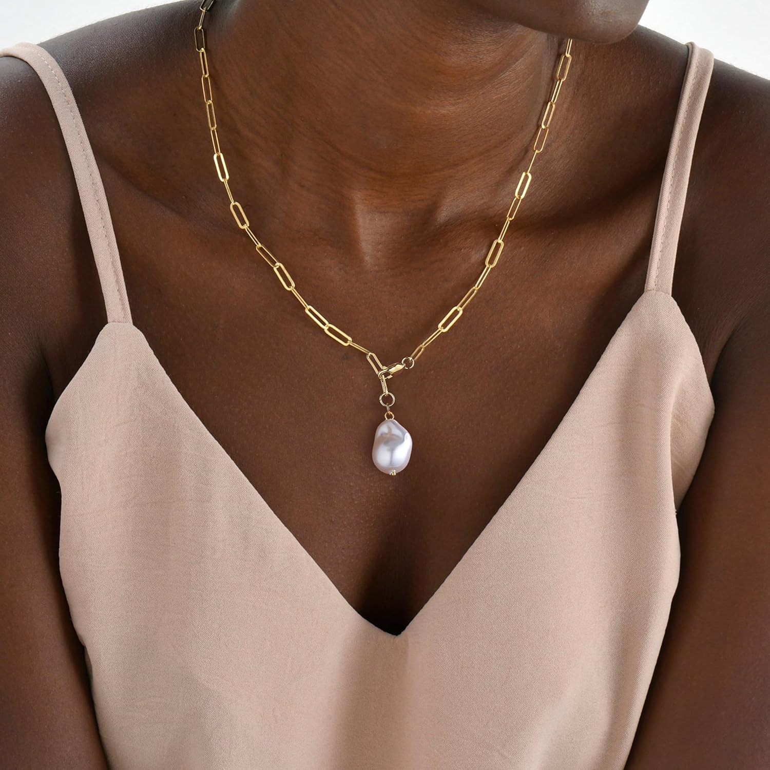 Chunky Gold Necklace, 14K Gold Plated Chunky Cross Necklace for Women Statement Pearl Heart Necklace Charm Gold Necklaces for Women Trenndy Fashion non Tarnish Gold Jewelry for Womens - Image 6