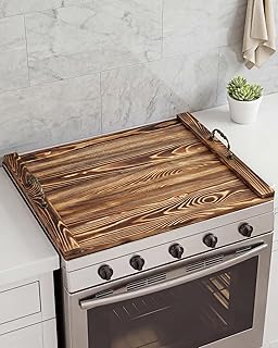 Natural Wood Noodle Board Stove Cover, Wooden Stove Top Cover for Electric and Gas Stove, Decorative Rustic Kitchen Serving Tray