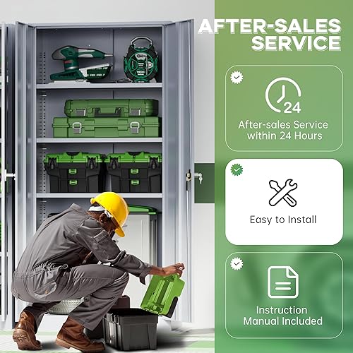 Vista 112 de INTERGREAT Armario de almacenamiento de metal, armarios de acero con cerradura de 72 pulgadas de alto con puertas de bloqueo, armario de Gris blanco