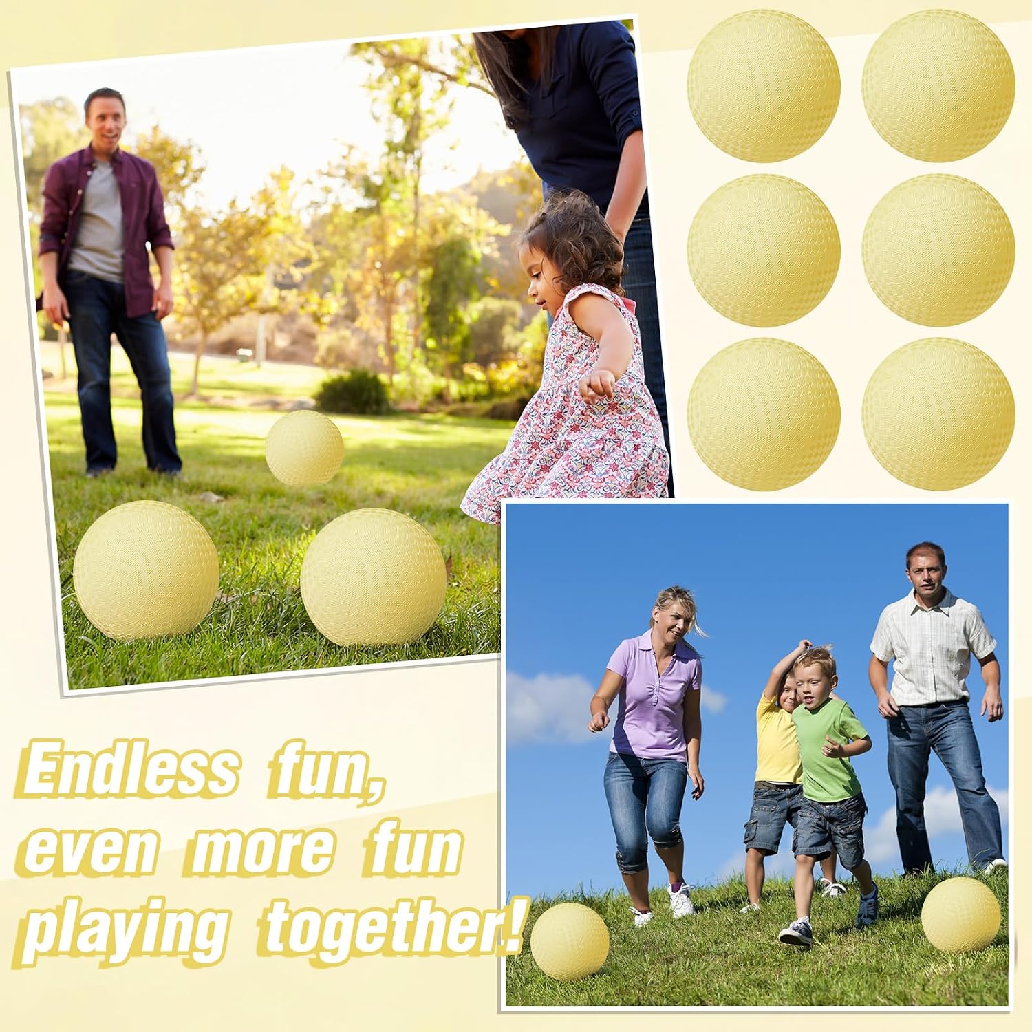 VioraWhite 6 Pcs Macaron Playground Balls 8. 5 Inch Pastel Color Rubber Bouncy Balls for Kids Inflatable Colored Dodgeball Kickball Handball for School Backyard Beach Indoor Outdoor Games (Yellow)