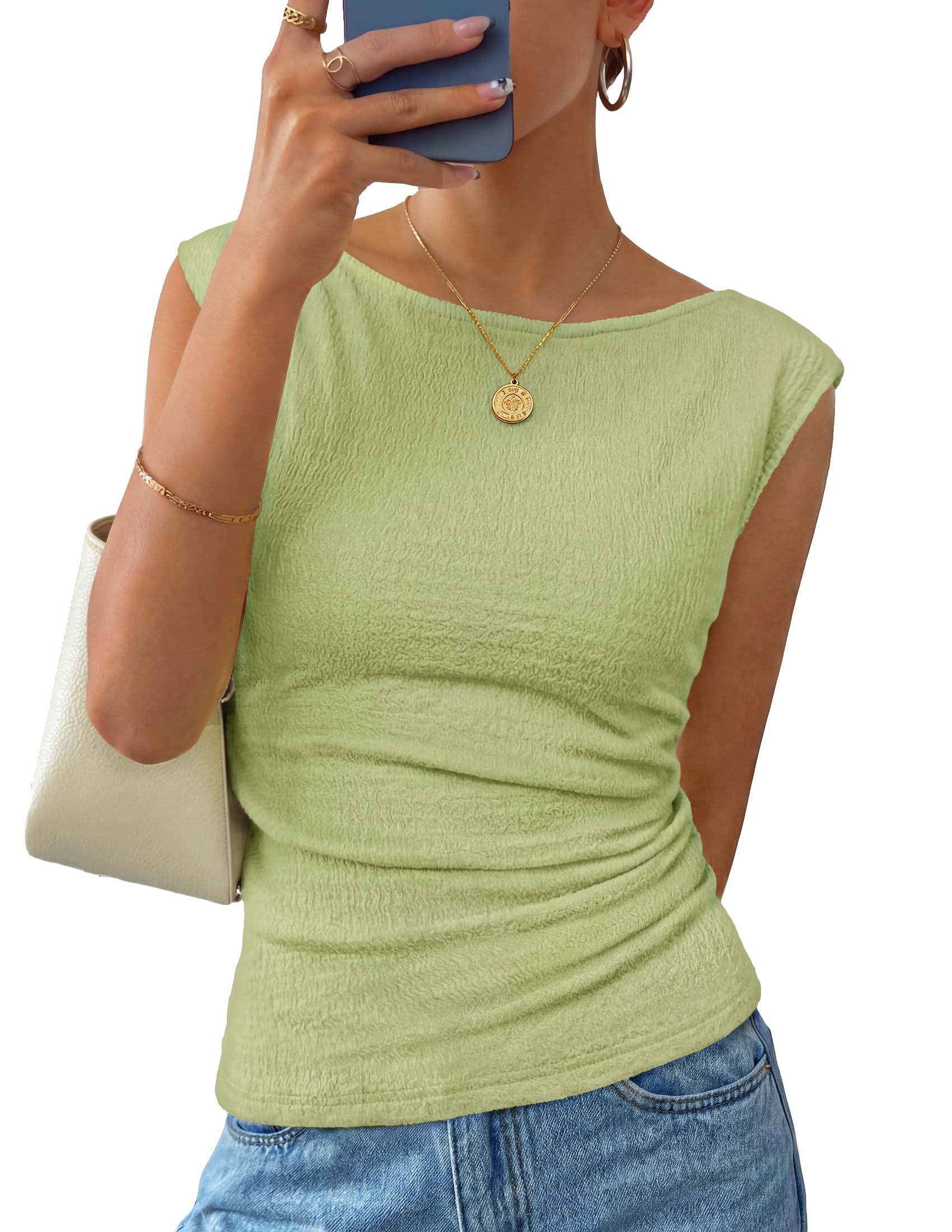 View 1 of **STAINED** ZESICA Women's Cute Summer Tops 2026 Going Out Tank Top, Grass Green, S