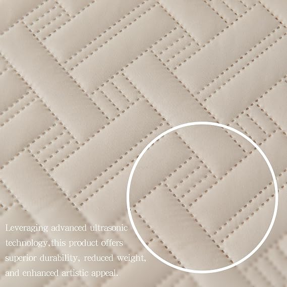 beeweed Quilt Set King Size 3 Pieces, Lightweight Microfiber Basket Pattern Bedspreads for All Season, Beige Soft Summer Coverlet Set with 2 Pillow Shams (King 240x260 CM)