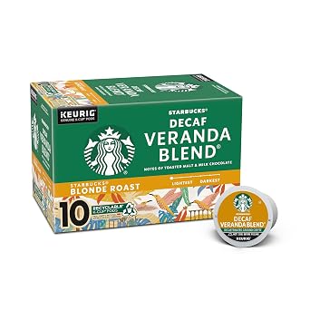 Starbucks K-Cup Coffee PodsStarbucks Blonde Roast CoffeeDecaf Veranda Blend100% Arabica1 box 10 pods
