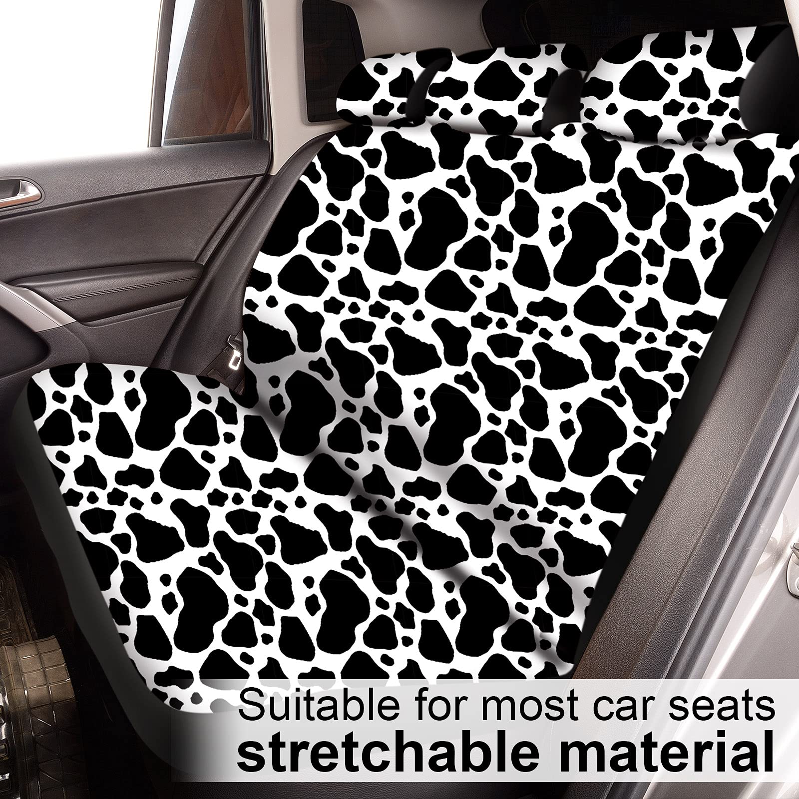 Juego de accesorios de coche con estampado de vaca para mujeres y hombres, funda para volante de coche, funda de asiento con estampado de vaca, almohadillas para cinturón de seguridad, alfombrillas de
