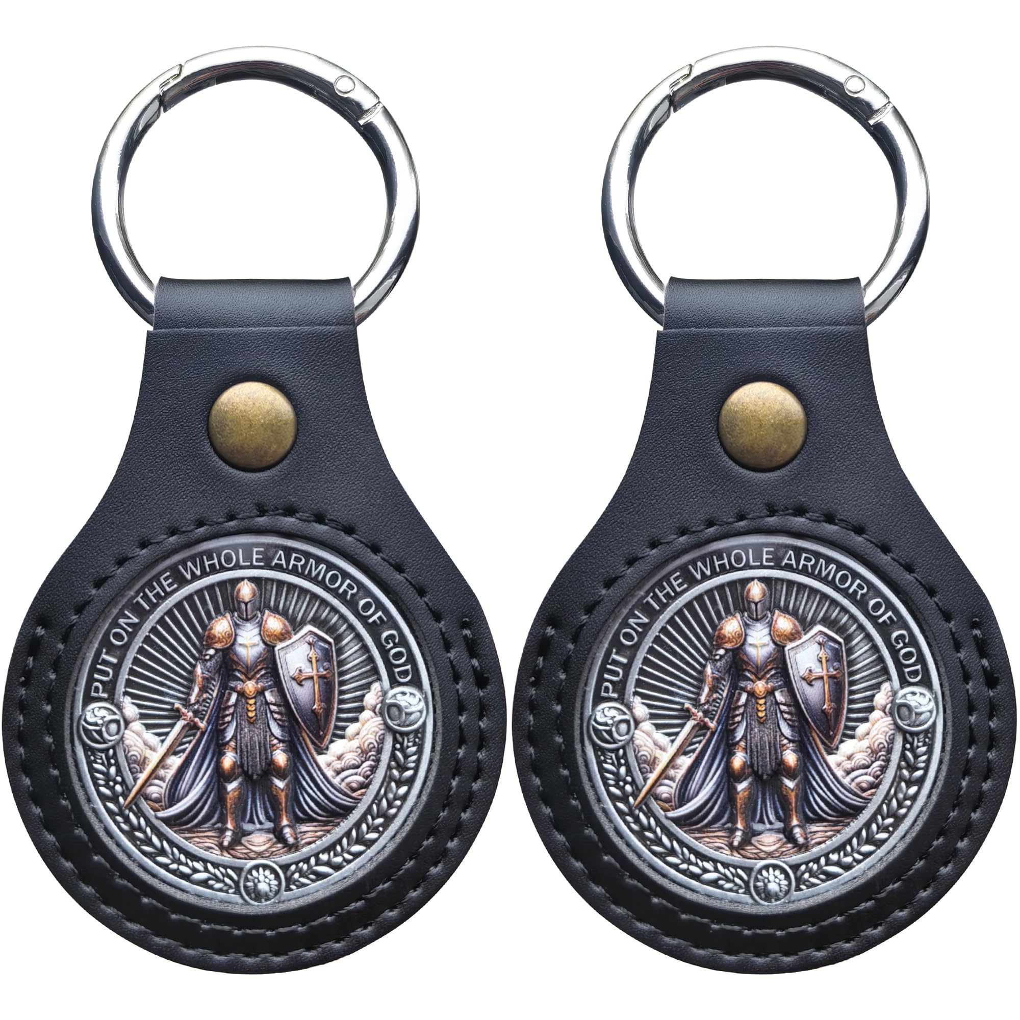 Strugglejewelry 2PCS Premium Leather Christian Challenge Coin Holder - Handmade Keychain for 1.60-Inch Coins - Displays Both Sides of Faith Tokens -