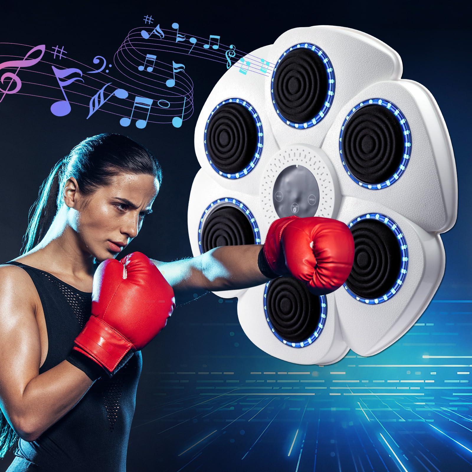 Trintion Music Boxing Machine - Wandmontage, Bluetooth, 9 Geschwindigkeitsmodi, inkl. Boxhandschuhe - Fitnessgerät für Kinder und Erwachsene