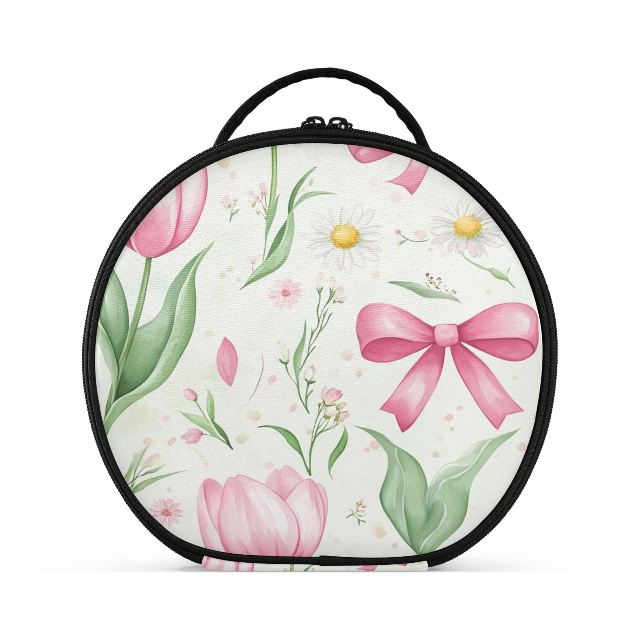 Takiito Tulips Bows Travel Makeup Case Portable Makeup Box Artist Cosmetic Case Organizer With Adjustable Dividers