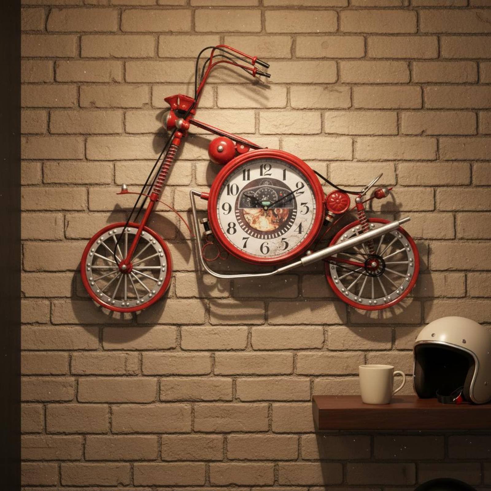 Reloj de Pared de cicleta Reloj Pared Reloj Pared Vintage Reloj Pared Metal Obra de Hierro con Acabado Envejecido Estilo Retro Industrial Adecuado, Rojo, 68 59 5cm
