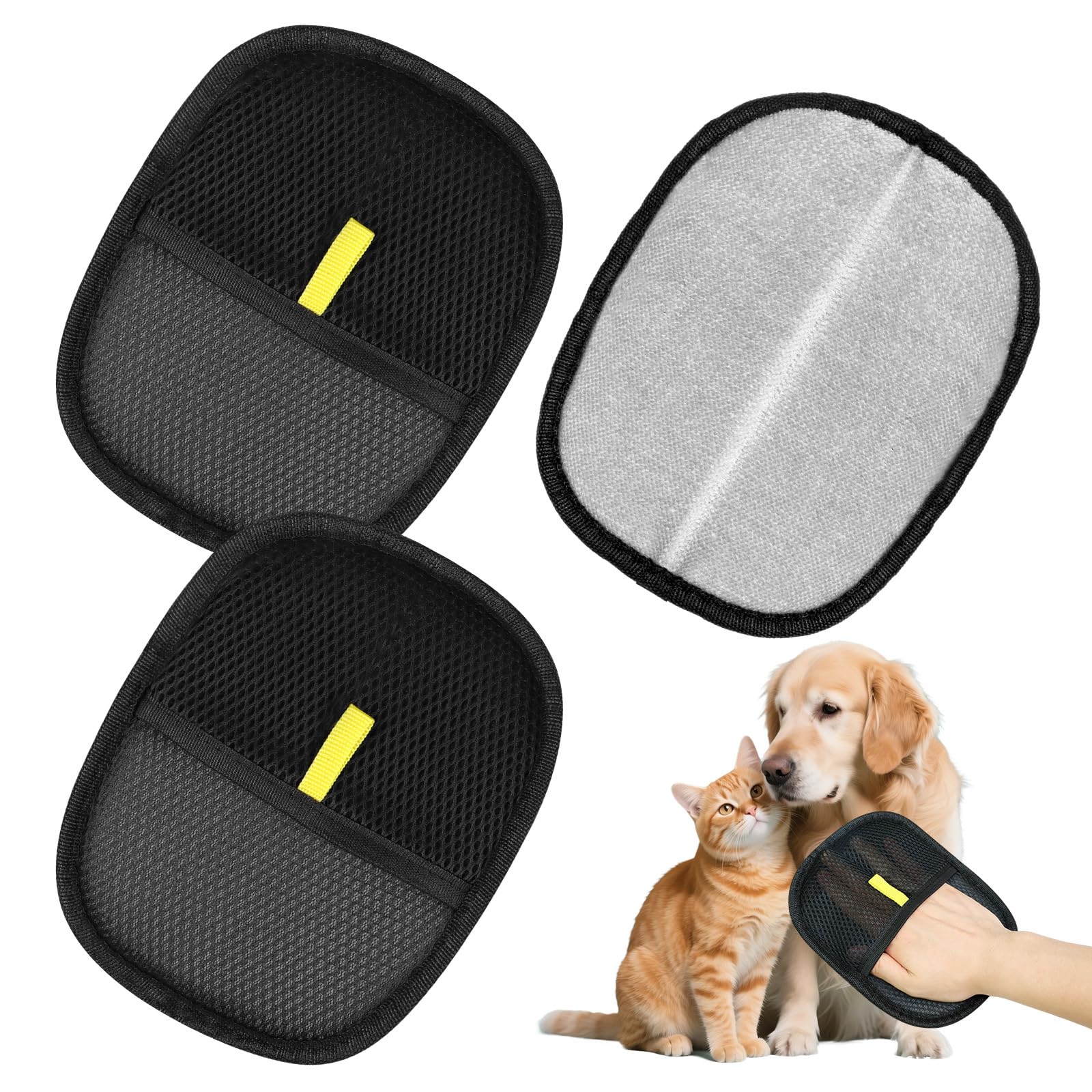 3 Pcs Pet Grooming Gloves, Static Removal Gloves Pet Hair, Reusable Double Sided Dog Washing Gloves