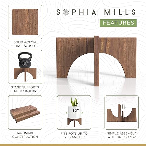 Miniatura 2 de Soporte para plantas de madera de mediados de siglo, elevador de taburete de madera para plantas de interior, base de maceta de acacia natural, se