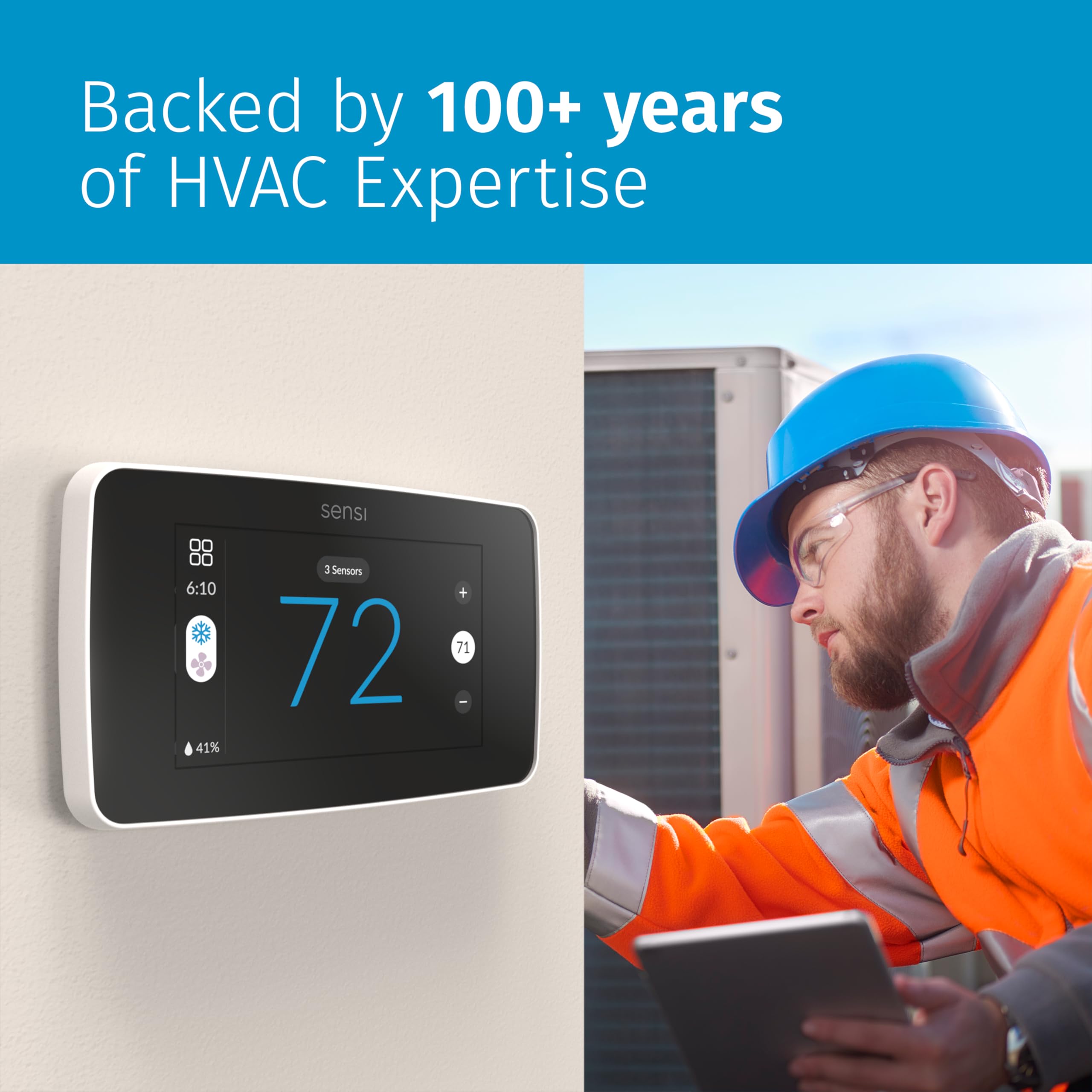 Sensi Touch 2 inteligentny termostat z kolorowym wyświetlaczem ekranu dotykowego, 100 lat doświadczenia, programowalny, Wi-Fi, prywatność danych, łatwe majsterkowanie, współpracuje z Alexa, certyfikat