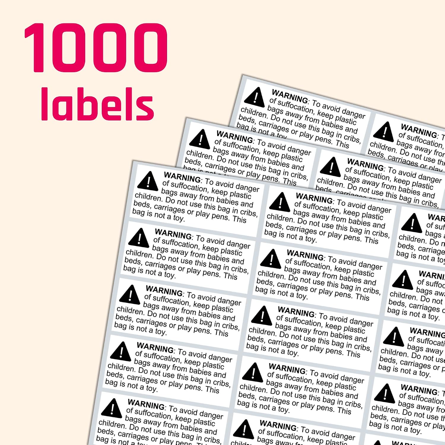 Rectangular Suffocation Warning Labels - Pack of 1000, 2.4 x 1"