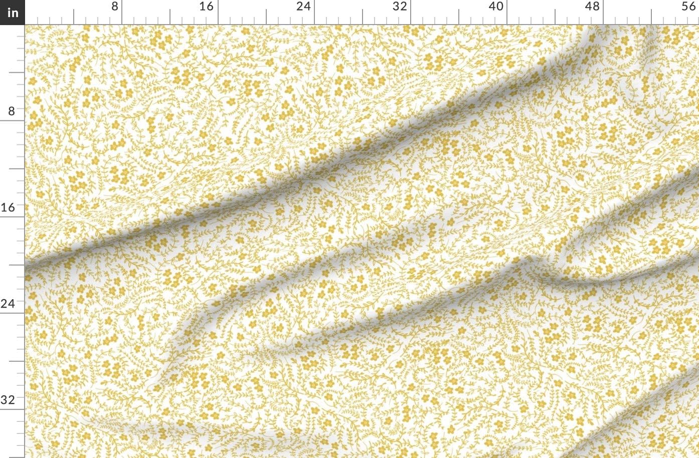 Spoonflower Fabric - Floral Ditsy Flowers Spring Summer Mustard Fern Foliage Monochromatic Printed on Organic Cotton Sateen Fabric by The Yard - Sewing Quilting Apparel Home Decor