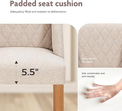 ALPHA HOME Counter Height Bar Stools Set of 4, 26 Inch Bar stools for Kitchen Island, Fabric Cushion and Wooden Legs, White