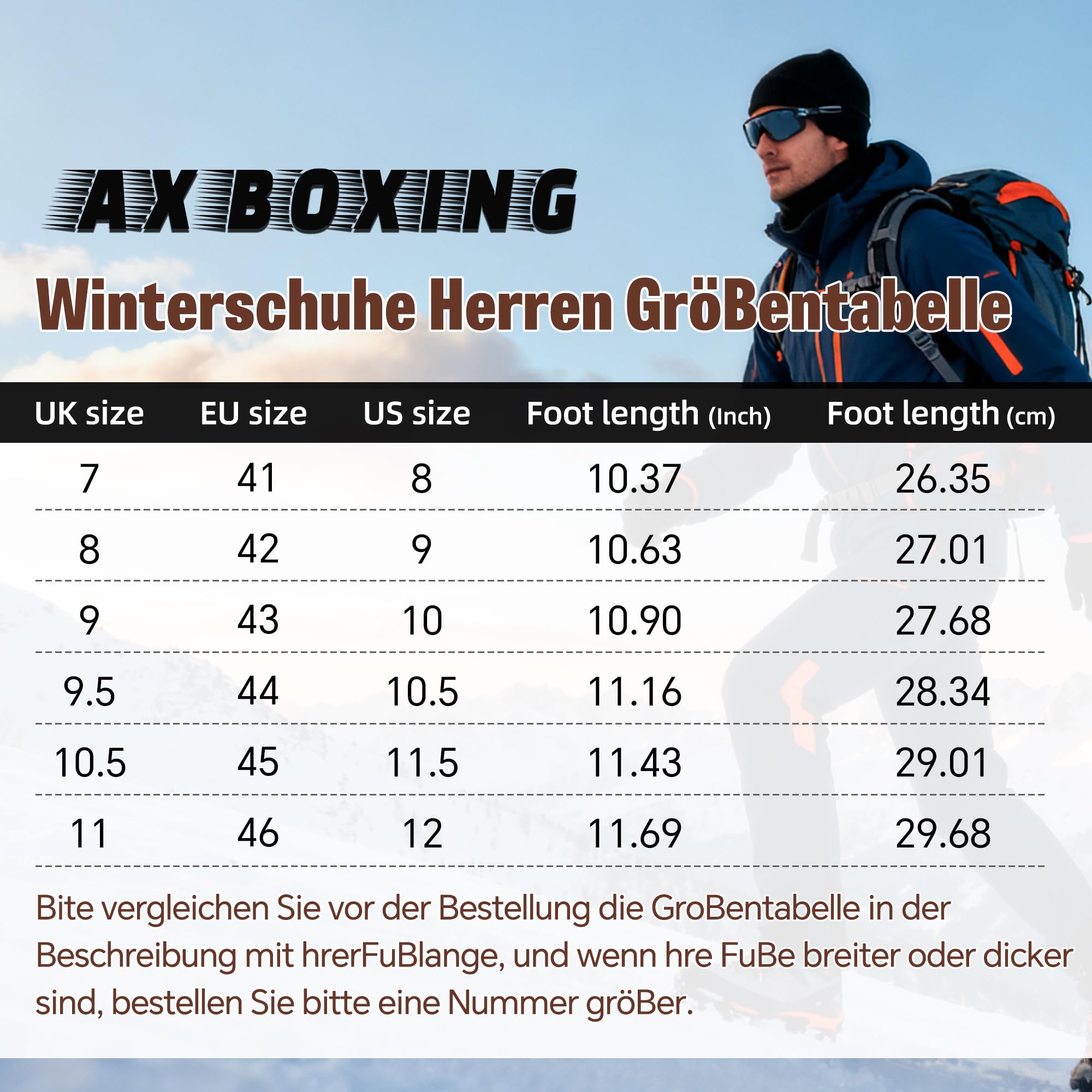 AX BOXING Chaussures Homme Hiver Chaussure Randonnée Fourrure Chaud Bottine Antidérapantes Bottes de Neige Outdoor Marche Trekking Taille 41-46 EU