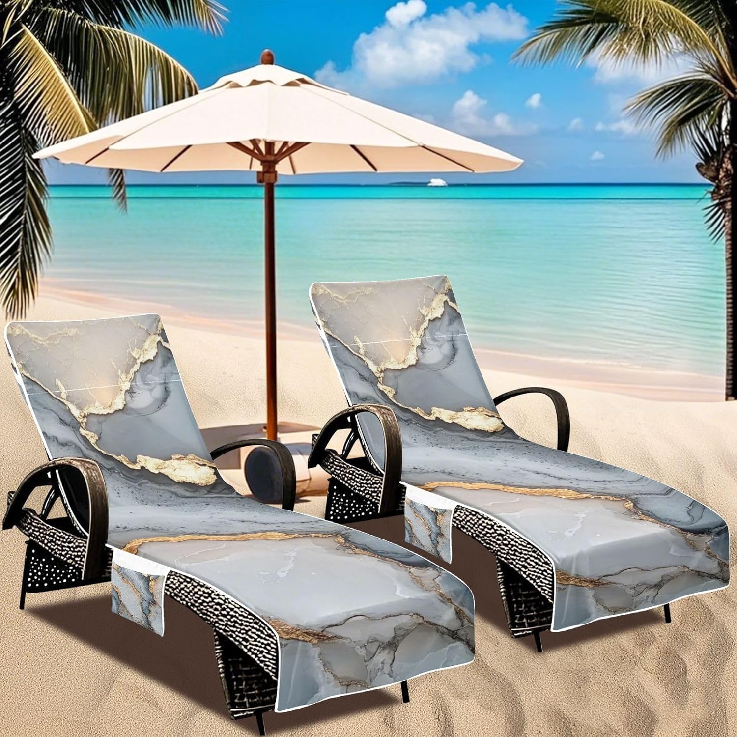 Patio Lounge Chair Cover Waterproof Outdoor Lounge Chaise Cover with Pockets for Outdoor Pool Beach