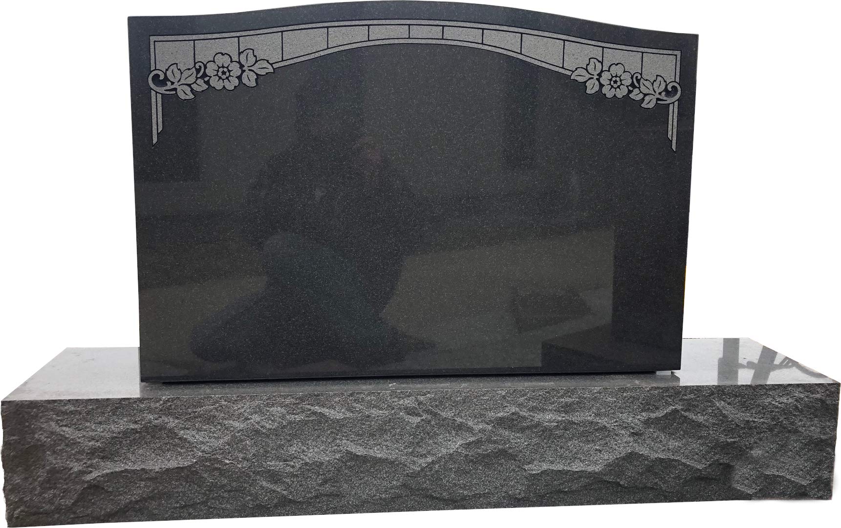 Monument Headstone Black Granite Memorial Grave Marker Serpentine Monument 37" Length x 25" Height x 6" Thick with Base 55" Length x 8" Height x 13" Width MN-294