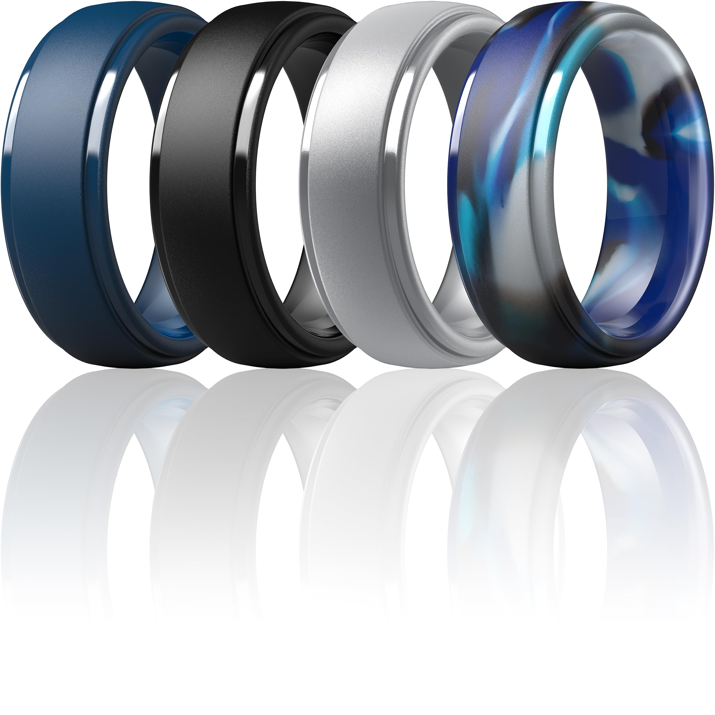 ThunderFit Silicone Rings for Men, Step Edge Rubber Wedding Bands 10mm Wide