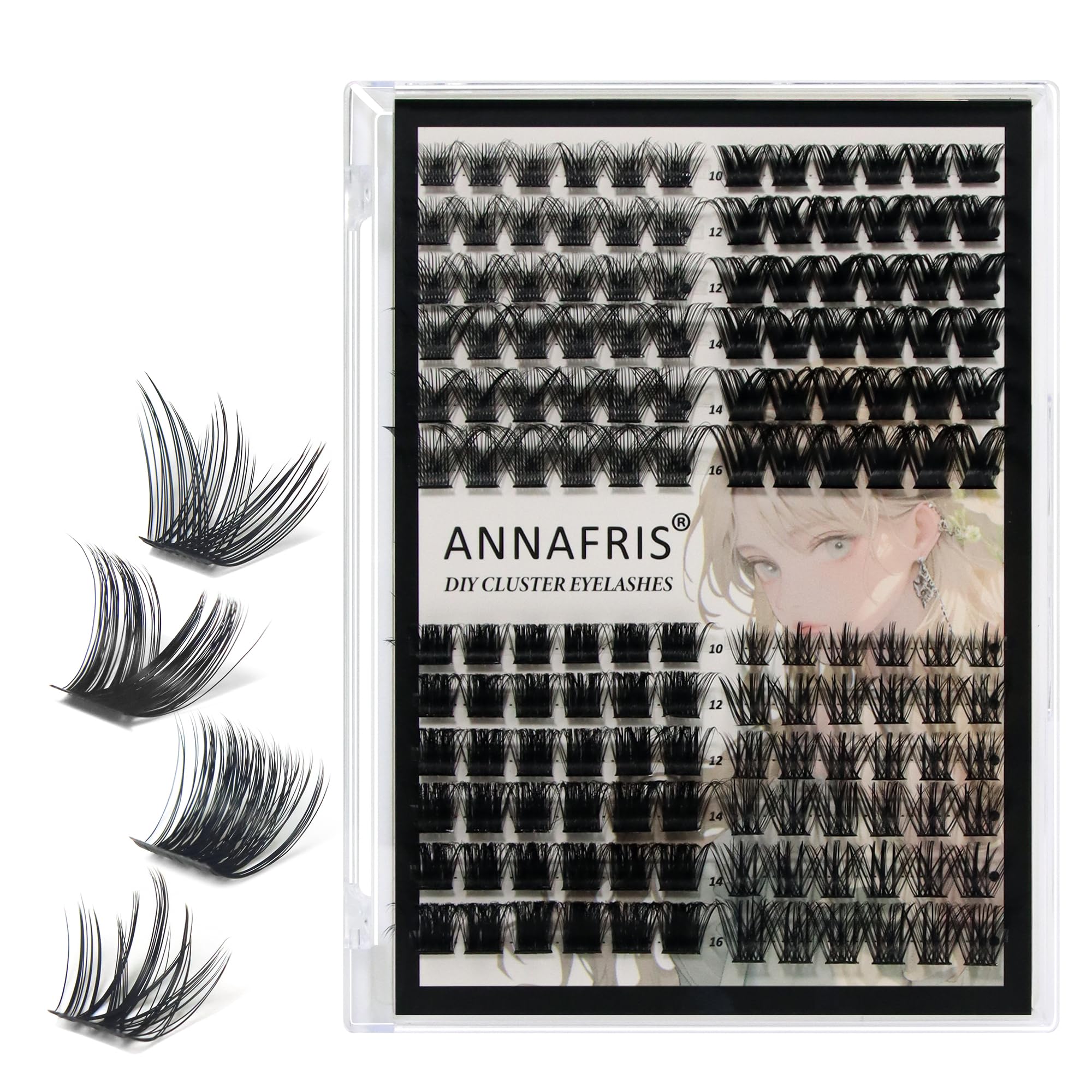 ANNAFRIS Cluster Lashes Individual Eyelashes 10-16mm False Lashes Individual Cluster DIY Lash(C), Black