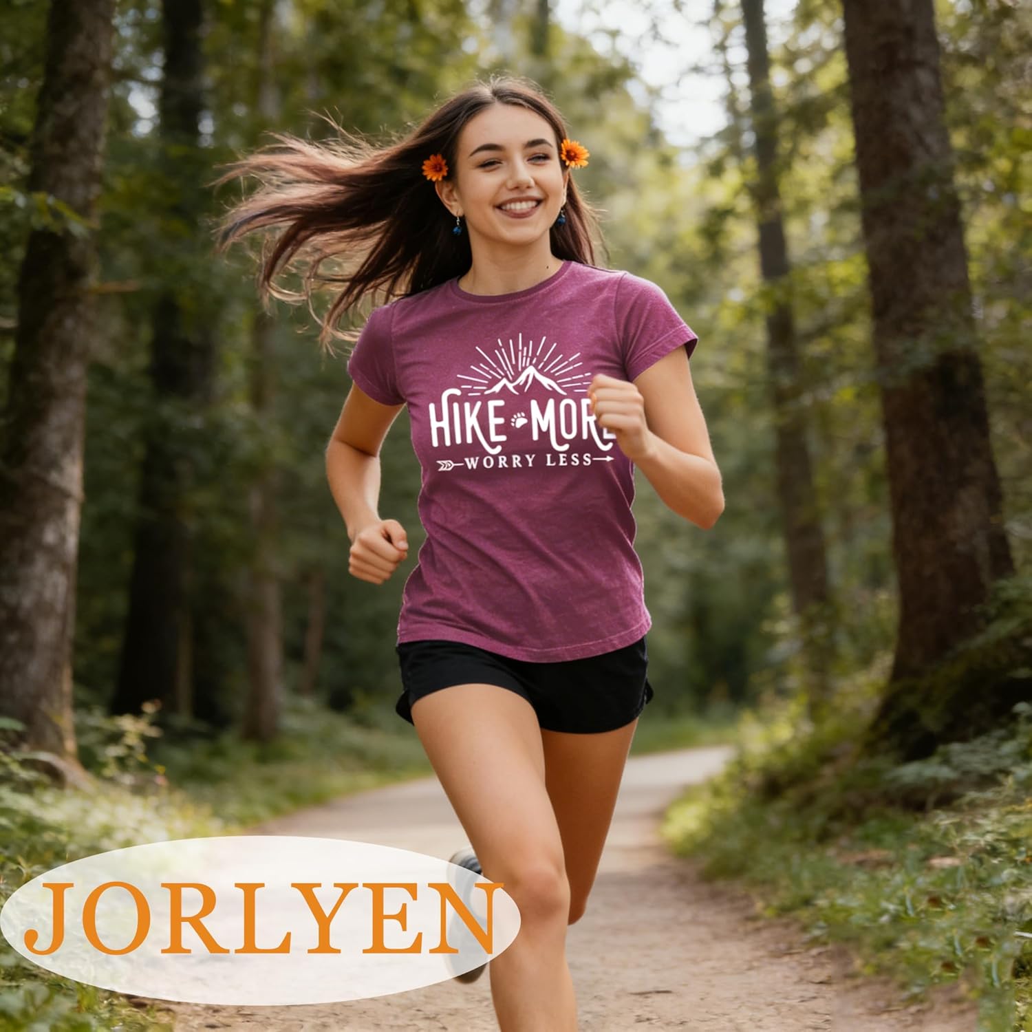 Hiking Shirt for Women Adventure Mountain Graphic Athletic Shirts Funny Hike More Worry Less Tee Tops - Image 2