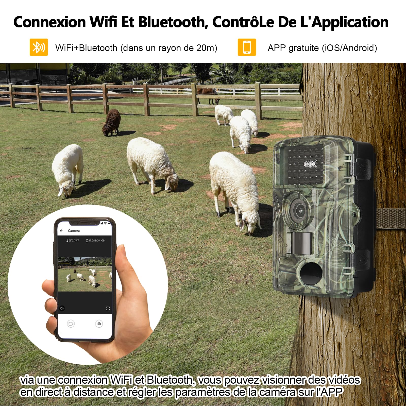 Caméra de Chasse 4K 60MP Camera Chasse WiFi, Piege Photographique avec Carte SD 32GB Caméra Infrarouge Vision Nocturne Animaux Étanche IP66 Camera Suiveuse Exterieur