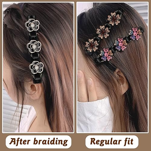 Miniatura 7 de 8 pinzas de pelo trenzadas de piedra de cristal brillante, pinzas de pelo de tela satinada, pinzas de pelo trenzadas con diamantes de imitación para